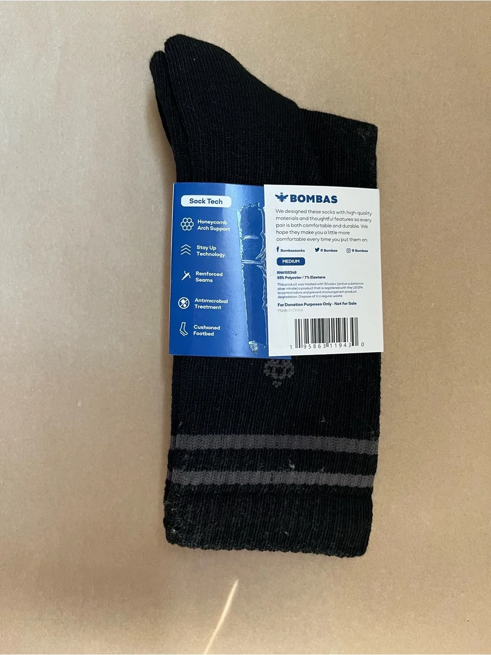 Bombas Black Athletic Socks with Subtle Stripe Accent